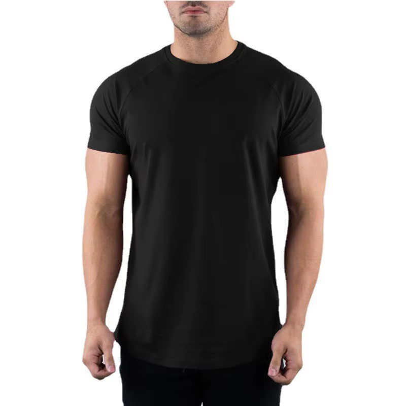 T-shirt de gymnastique uni pour hommes, vêtements de Fitness d'été, col rond, manches courtes, en coton, Slim Fit, musculation, entraînement