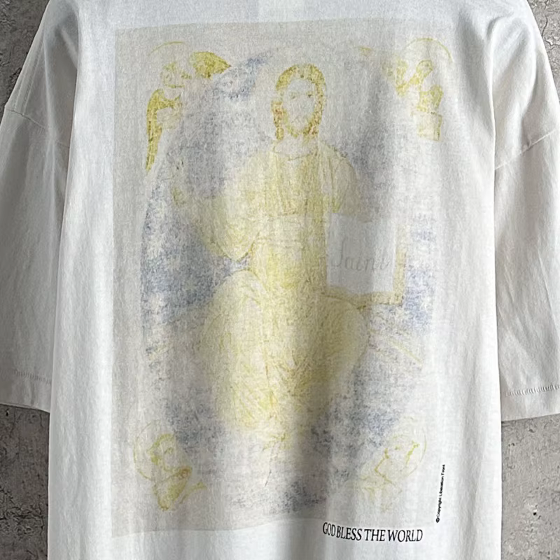 T-shirt Saint Print pour Hommes et Femmes, Motif Lettres Avant et Arrière, Coupe Oversize, Style Vintage Hip Hop Streetwear, Manches Courtes