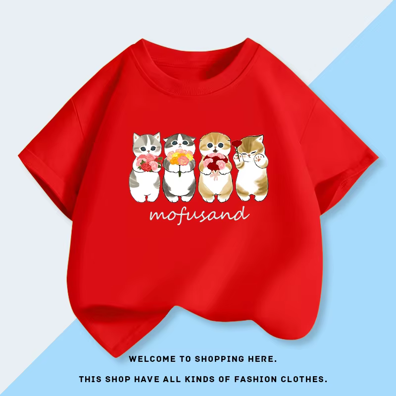 T-shirt à manches courtes confortable en coton avec imprimé de dessin animé de chat Mofusand, nouvelle mode d'été