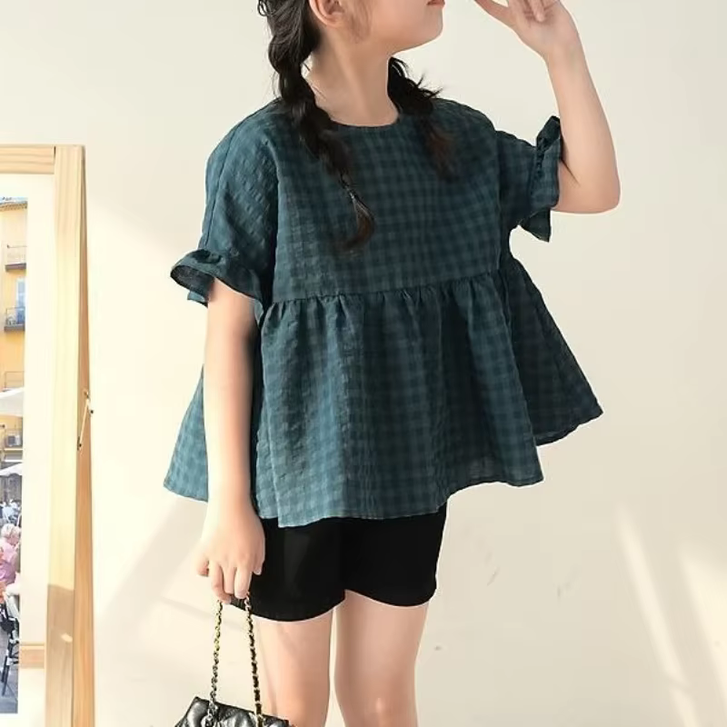 Chemise à carreaux rétro pour filles
