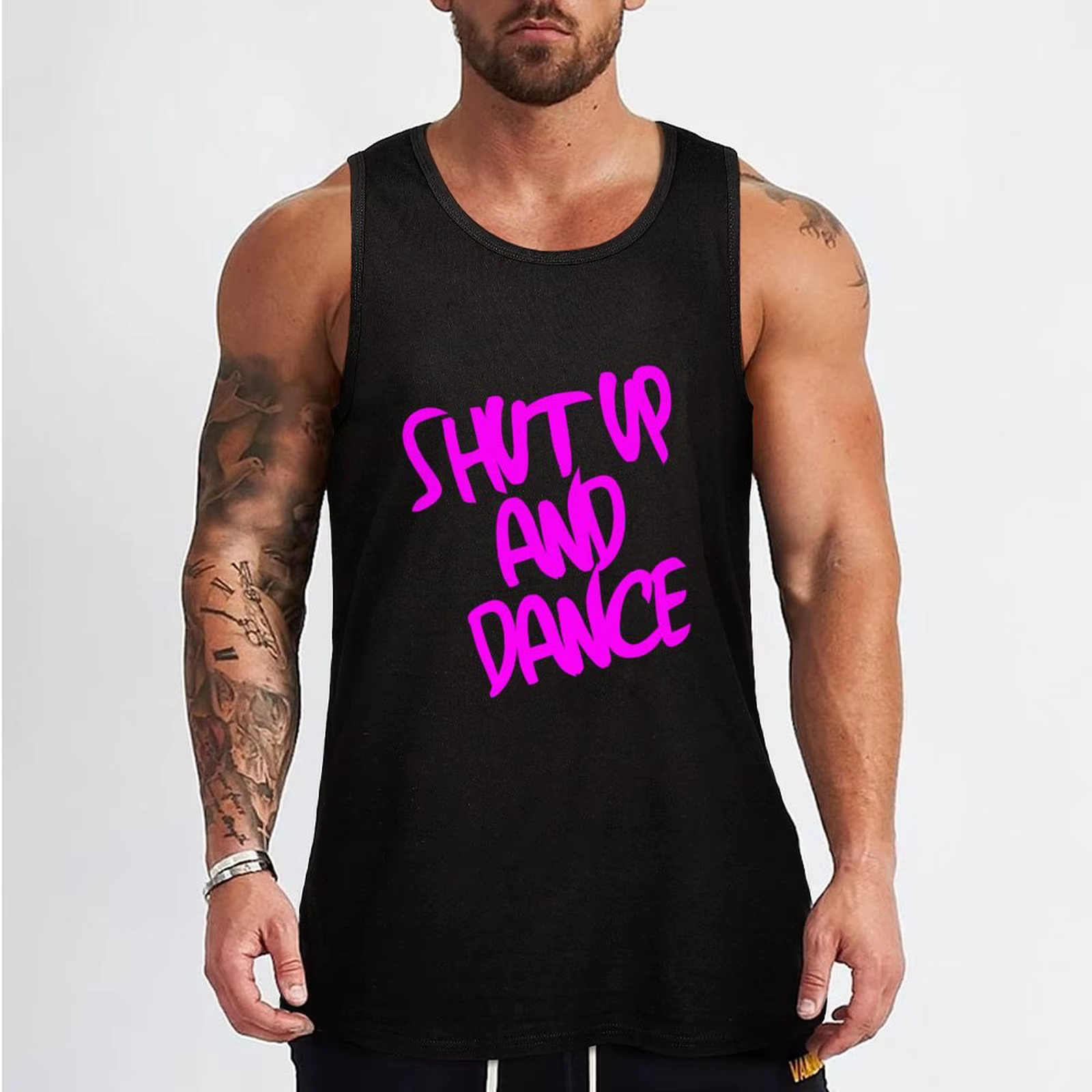 Shut Up matchs Dance-Débardeur sans manches pour homme, haut rose précieux