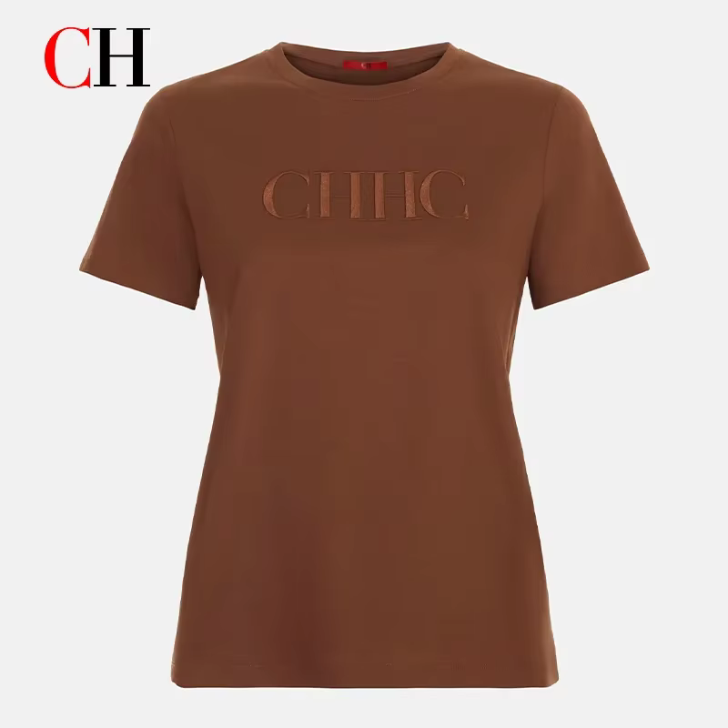 T-shirt élégant brodé de lettres CH 2026 en coton doux à manches courtes