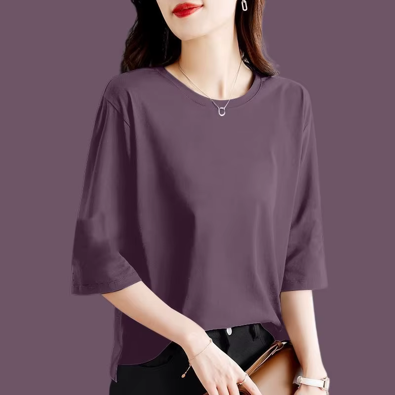 T-shirt à manches 7-quarts en pur coton pour femmes