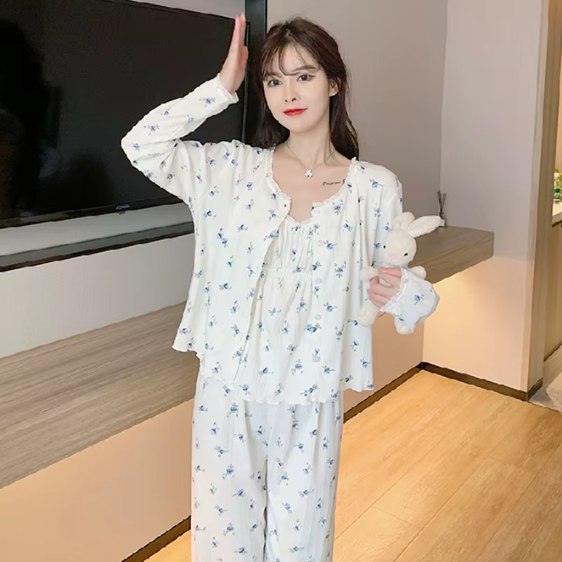 Pyjama trois pièces en coton pour femmes
