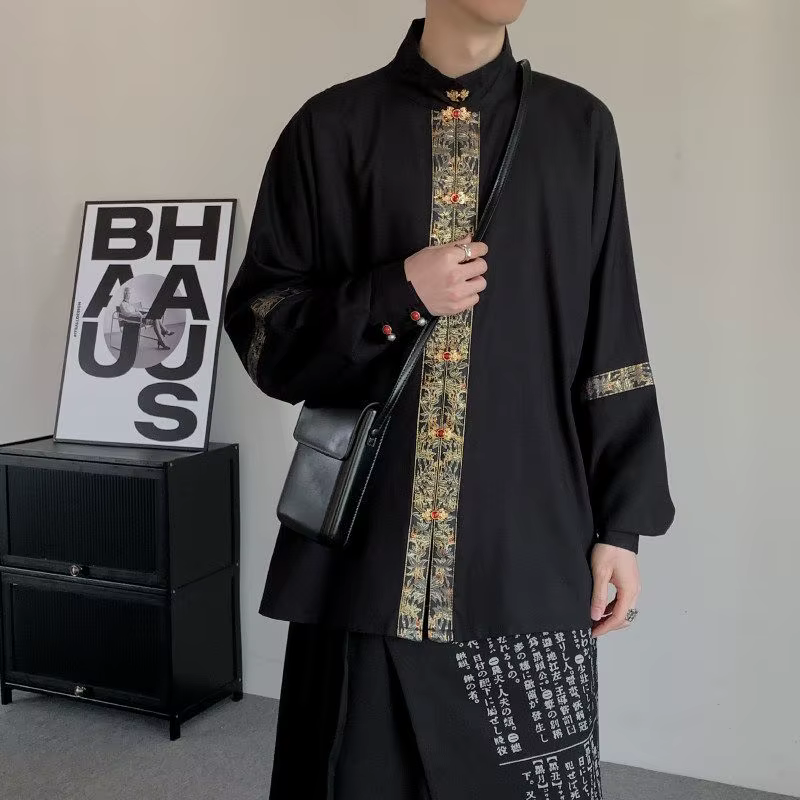 Chemise noire de Style chinois pour hommes