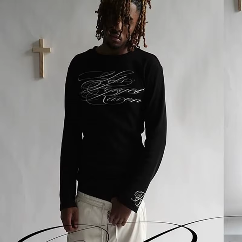 T-Shirt à manches longues imprimé américain rétro foncé Y2K