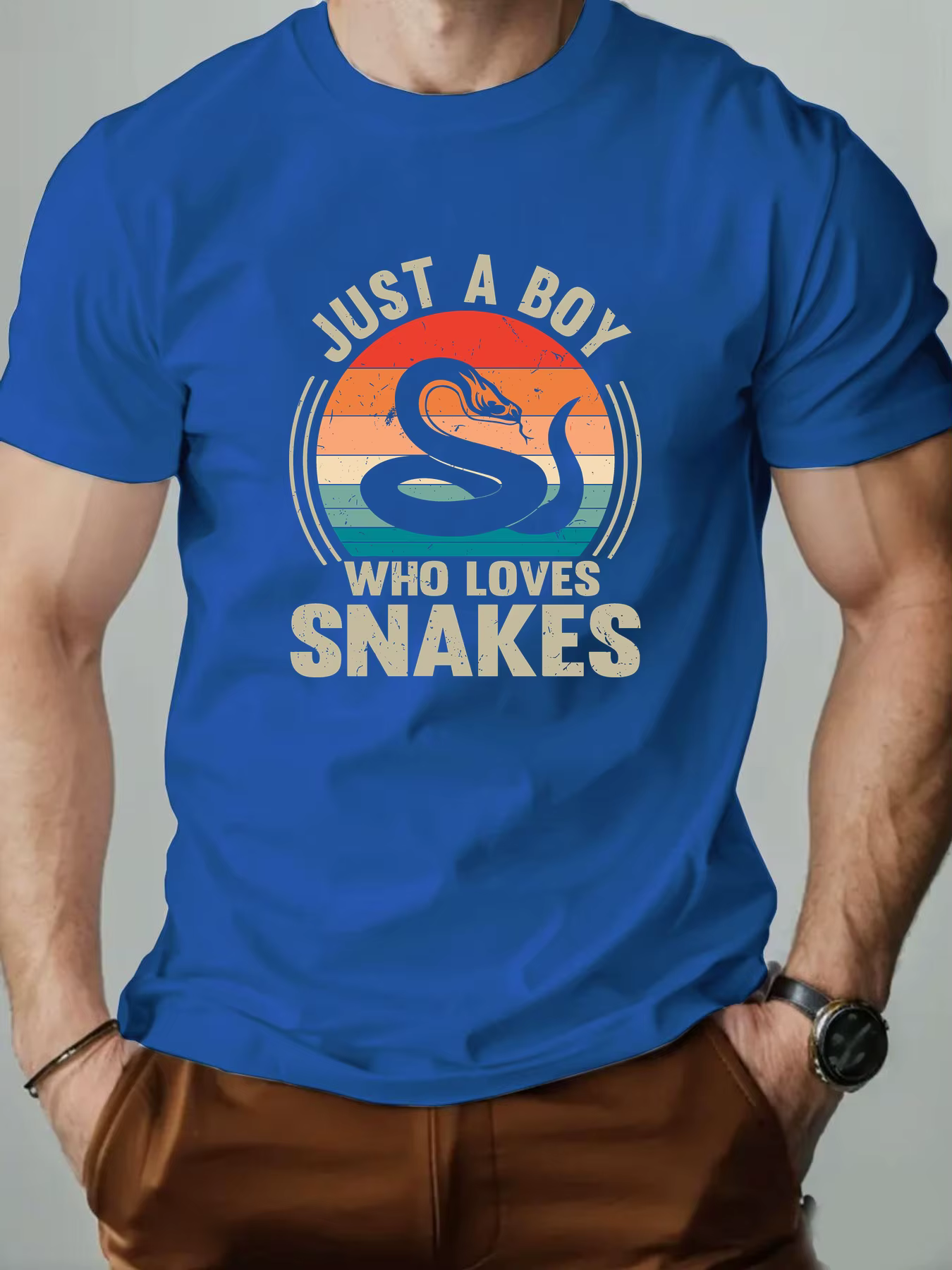 T-Shirt homme 100% coton dessin animé Animal serpent imprimé été surdimensionné col rond respirant décontracté manches