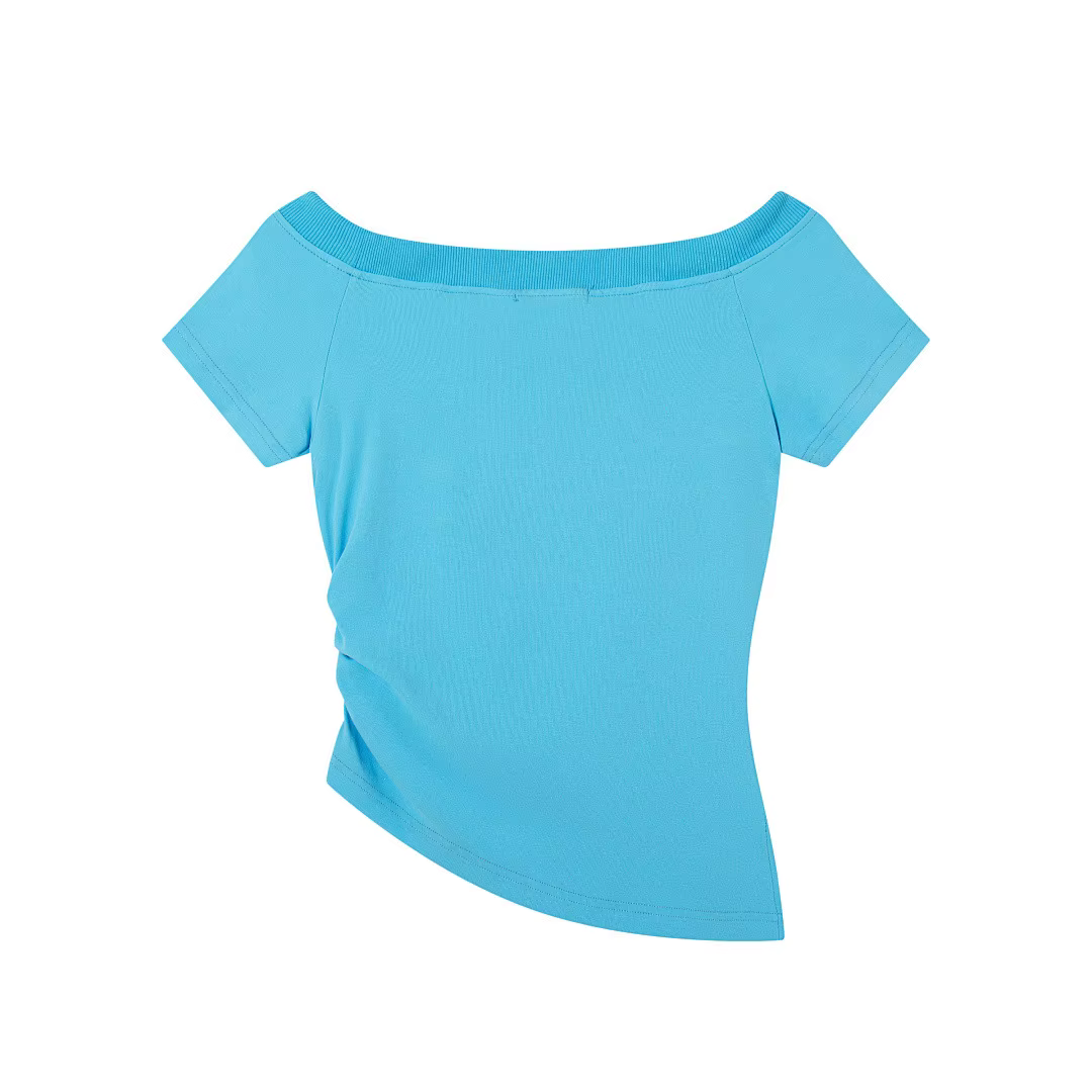 T-shirt à épaule dénudée BF.BORFEND style rétro américain pour femme, imprimé tendance, taille cintrée, manches courtes en coton