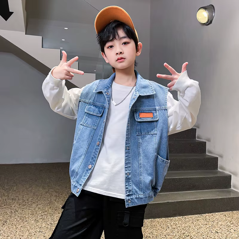Adolescents garçons bleu Denim gilet enfants vêtements printemps automne décontracté jean sans manches veste