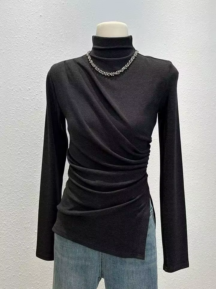 T-shirt à manches longues et col mi-haut pour femme
