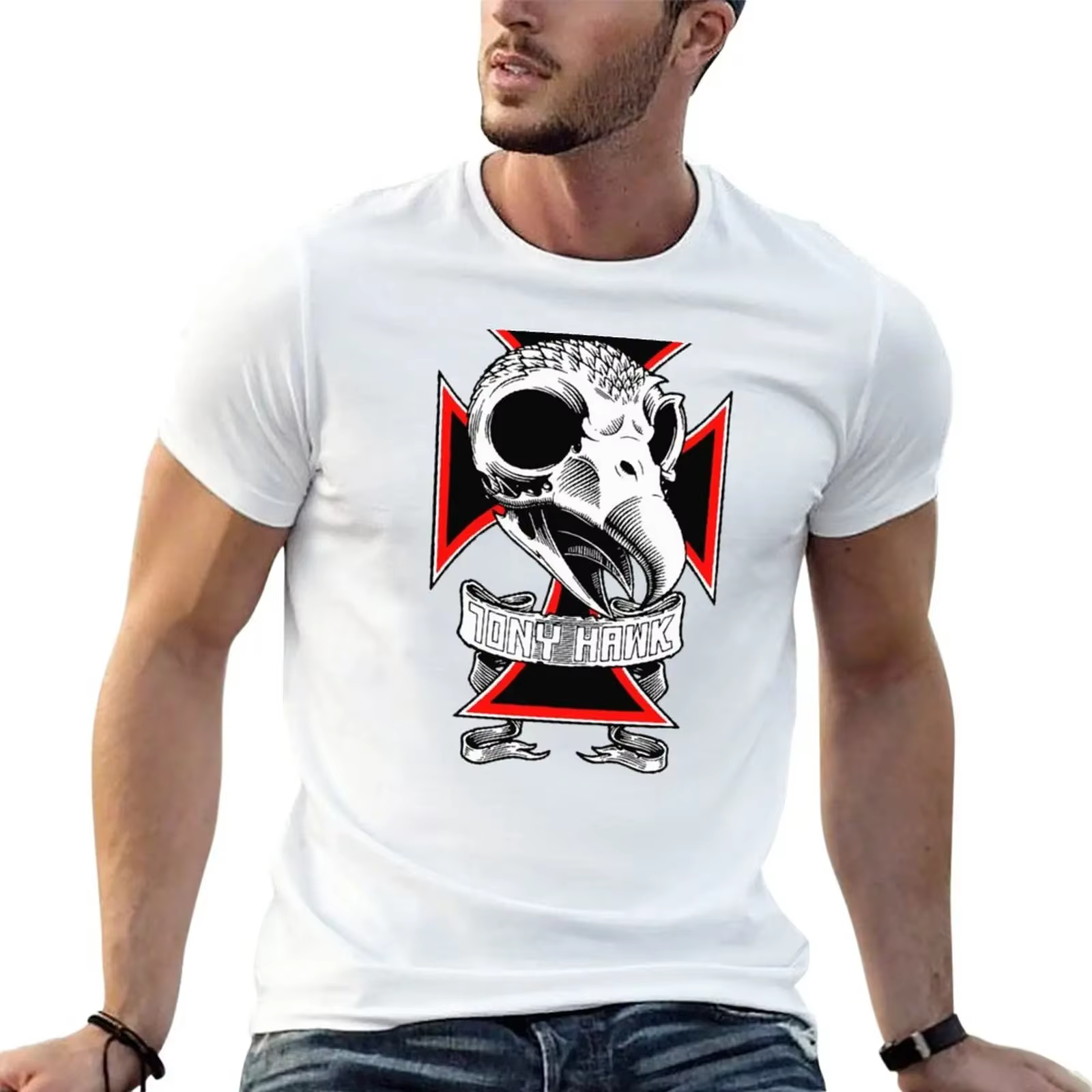 TONY HAWK-T-Shirt à Manches Courtes et Col Rond pour Homme