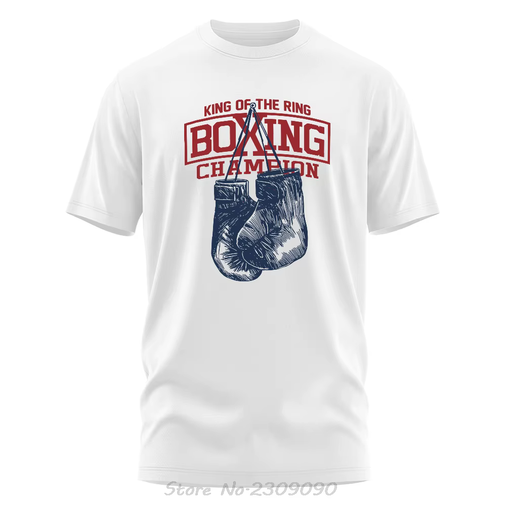 Roi de l'anneau Champion de boxe imprimé coton T-shirt Vintage GYM vêtements surdimensionné