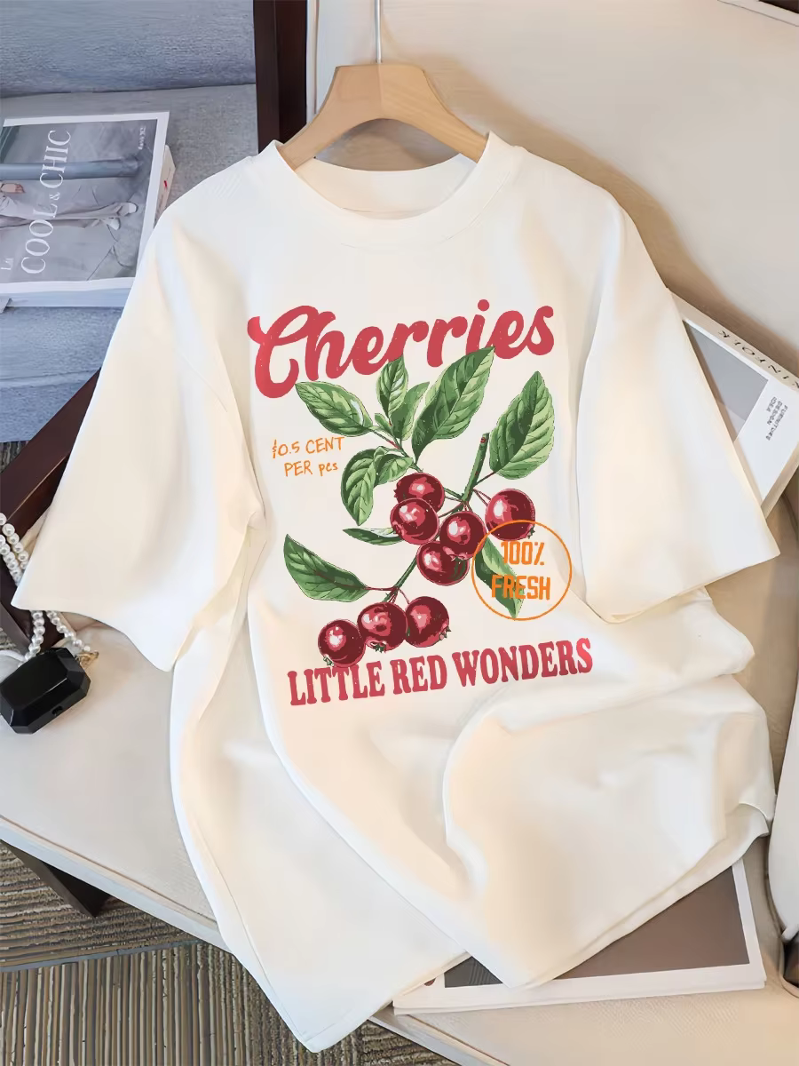 Cerises fraîches petites merveilles rouges conception femmes T-Shirt décontracté t-shirts Hip Hop femme vêtements de sport été capote