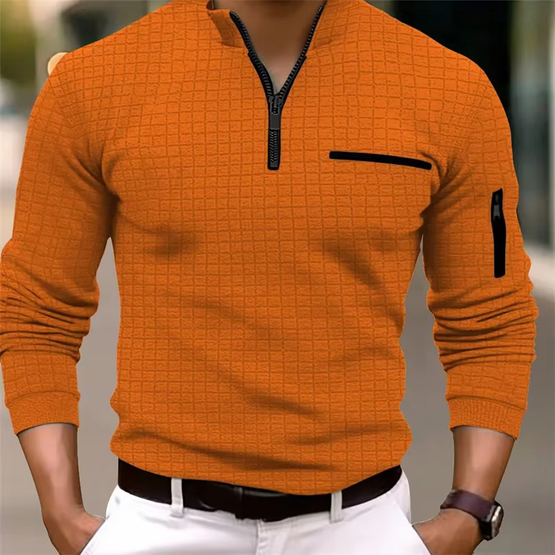 Nouvelle chemise POLO rayée à manches longues pour hommes avec col zippé