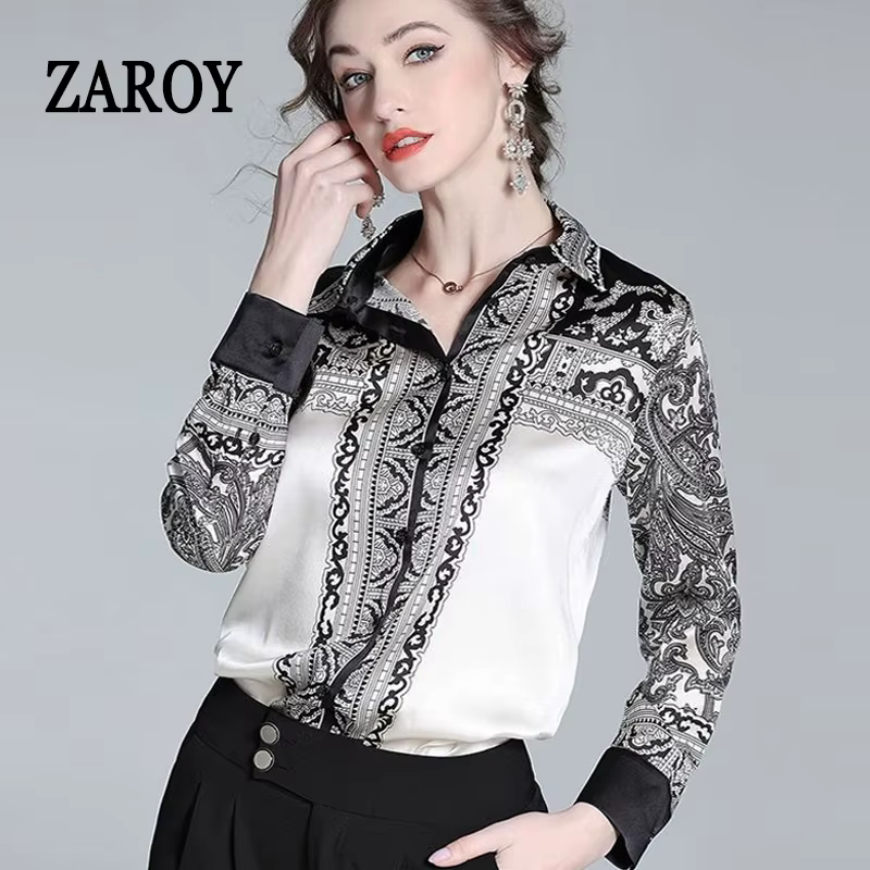 ZAROY chemise en Satin de luxe haut pour femme printemps à manches longues chemisier mince