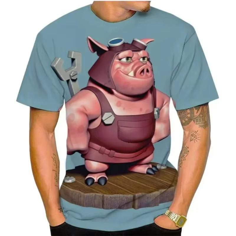 T-shirt unisexe à manches courtes imprimé 3D cochon gras amusant 2026