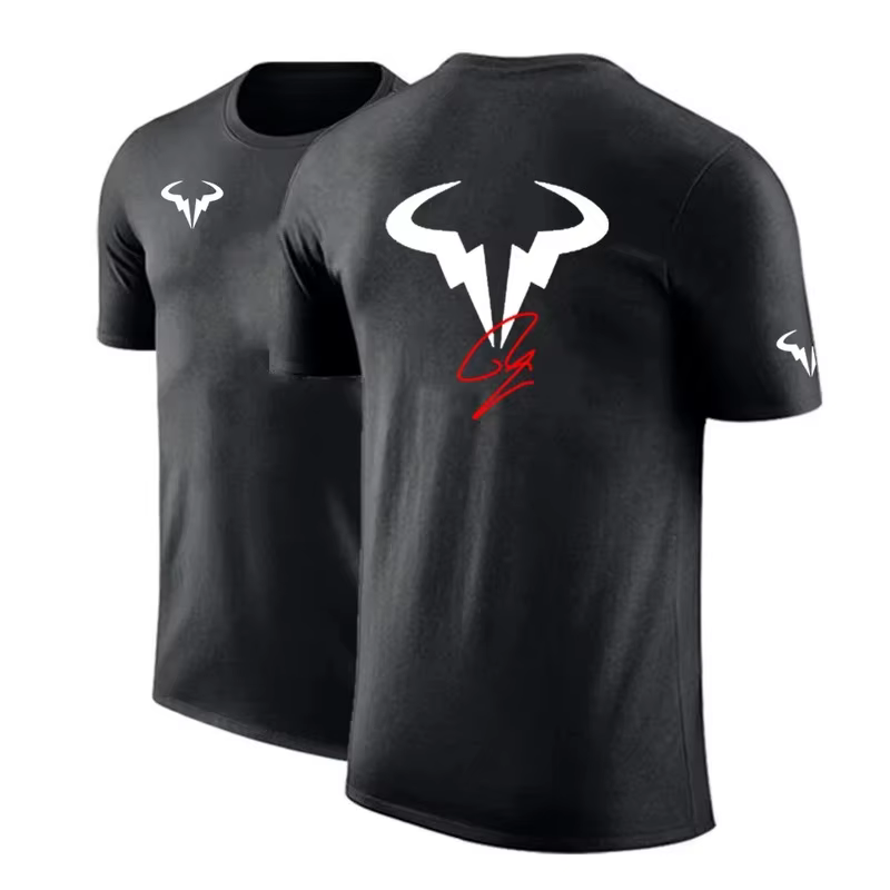 Rafael Nadal - Joueur de tennis - T-shirt à manches courtes régulier imprimé de haute qualité en pur coton pour hommes - Couleur fixe - Casual