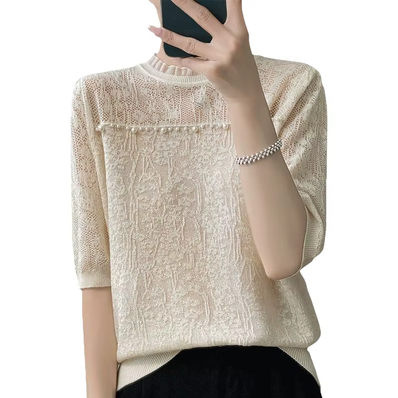T-shirt en dentelle française pour femme