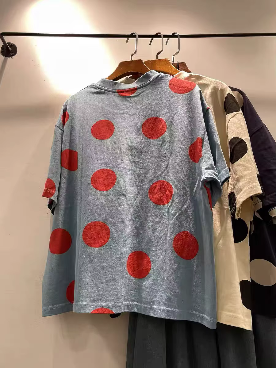 T-shirt à pois style japonais Mori Girl 2026 pour femme