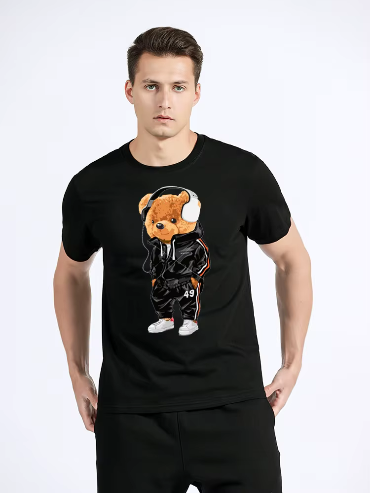 T-shirt ours en peluche jouant au badminton pour hommes