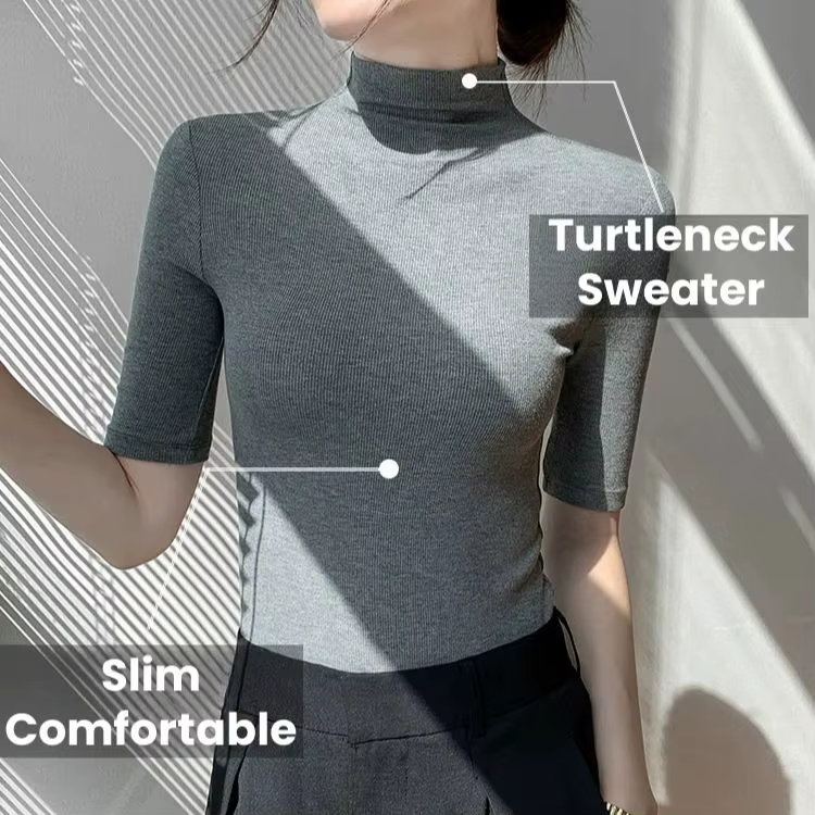 Pull Astronomique à Col Roulé et Manches Courtes pour Femme