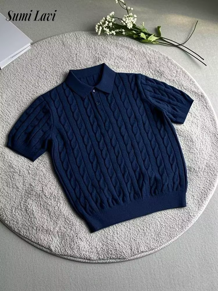 À la mode Slim Fit hommes tricoté polos été décontracté torsion Jacquard hauts en tricot