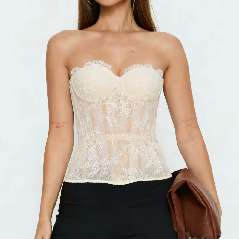 Haut corset en dentelle florale pour femme