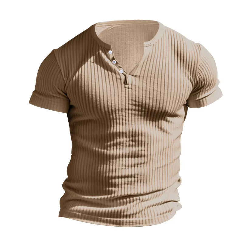 T-shirt Henley à Manches Courtes pour Homme, Coupe Cintrée, Col Rond, Couleur Unie, Décontracté, Été