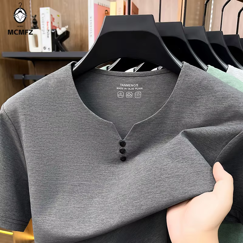 T-shirt à col Henley respirant pour hommes