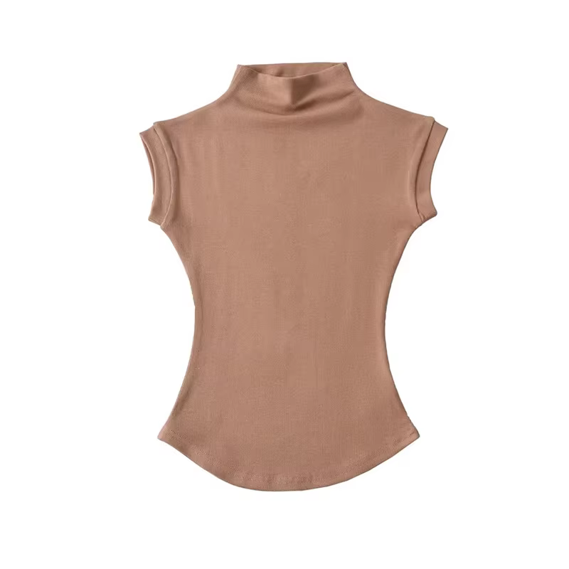 Femmes été Sexy col roulé sans manches T-Shirts hauts solide coupe ajustée pulls