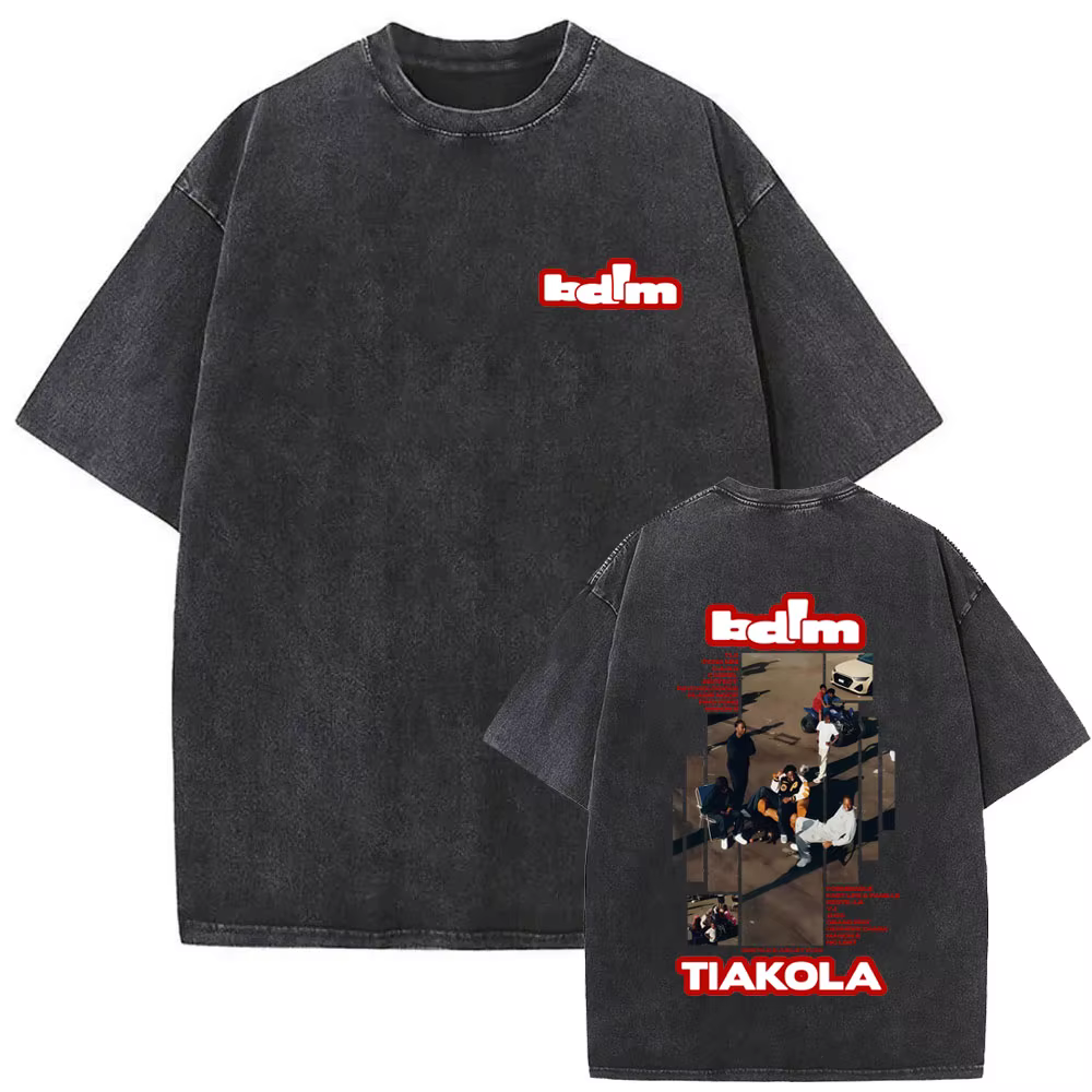 Rappeur Tiakola Bdlm Album graphique lavé Vintage T-shirt hommes femmes Hip Hop mode Pop musique T-shirt mâle Vintage surdimensionné hauts