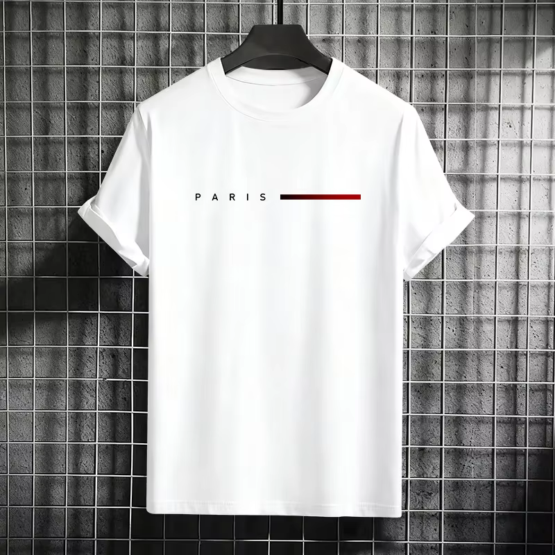 Hommes 100% coton été ample PARIS lettre créative imprimer décontracté coupe ajustée col rond manches courtes T-shirt haut