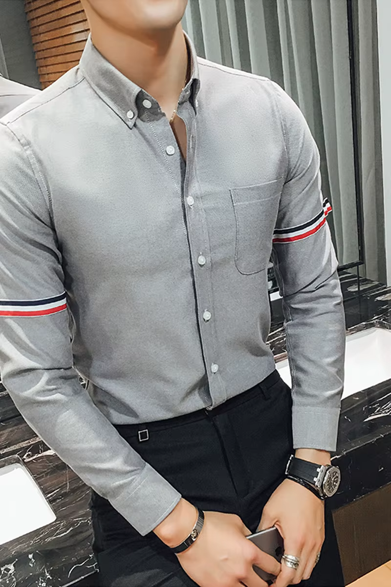 Chemise homme - Chemise sans col en mélange de coton Oxford