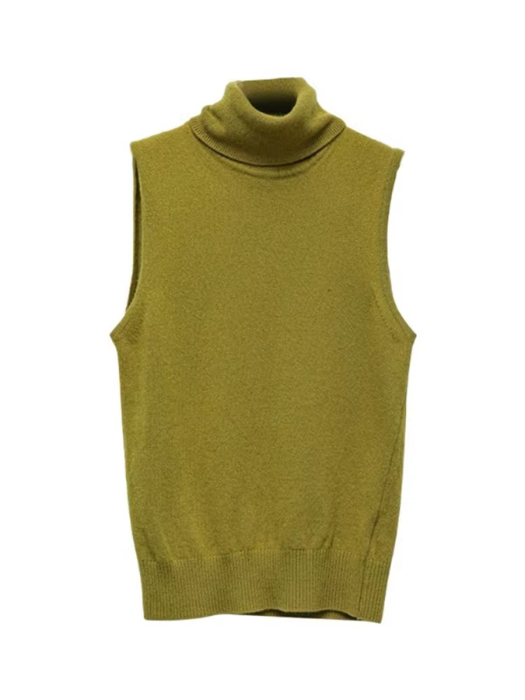 Nouveau débardeur tricoté sans manches à col roulé pour femme