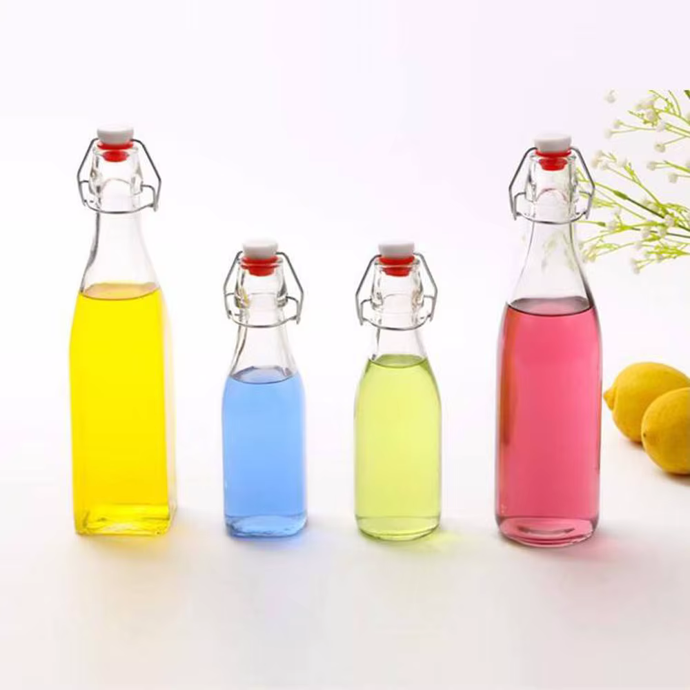 Bouteille en verre ronde à bouchon basculant pour huile de cuisson 60ml 100ml 250ml 500ml 750ml 1000ml, bouteilles à bouchon pivotant, MOQ2000, impression de logo personnalisée à bas prix