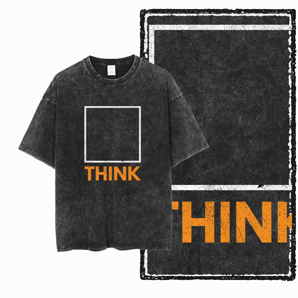 ZB pense à l'extérieur de la boîte imprimé coton lavé à l'acide graphique unisexe t-shirt Cool Streetwear hommes