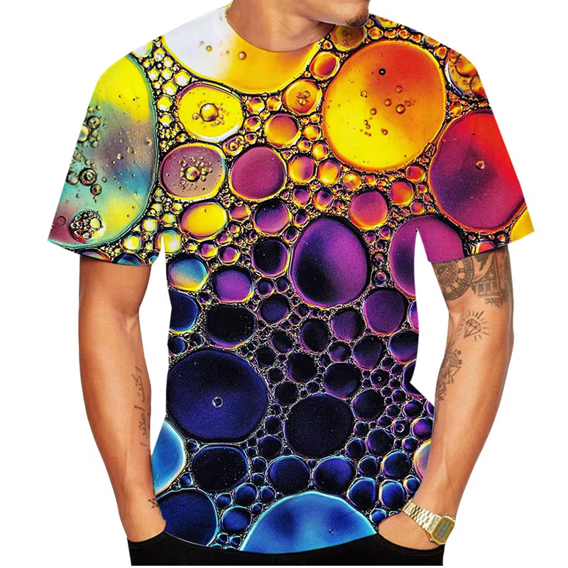T-shirt à motif de bulles arc-en-ciel pour hommes