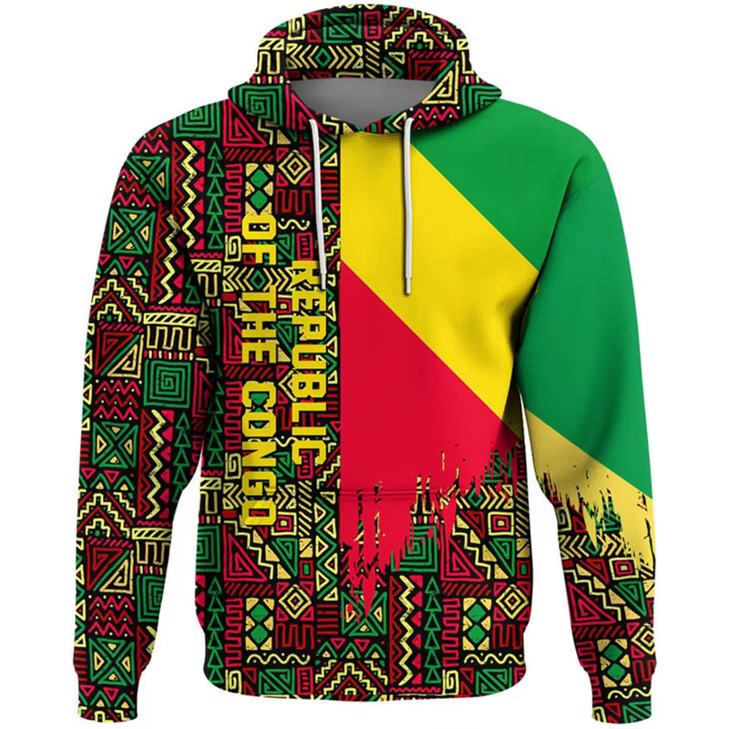 Impression 3D de la carte de la République du Congo, sweats à capuche, blason graphique PVD Congo, vêtements pour hommes, nouveau