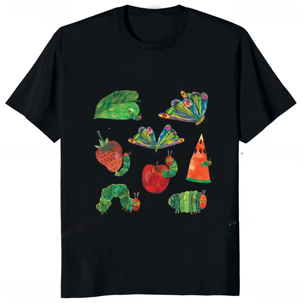 Le chenille très affamée dessin animé imprimé t-shirt Style d'été décontracté mode Couples vêtements Y2K Harajuku unisexe t-shirts