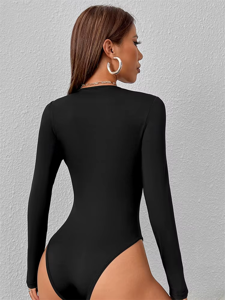 Femmes basique à manches longues col rond Blouse body automne hiver décontracté couleur unie coupe ajustée moulante combinaison Streetwear