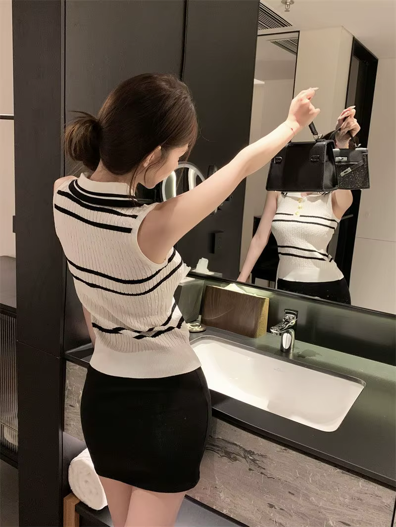 Débardeur côtelé tricoté sexy pour femme
