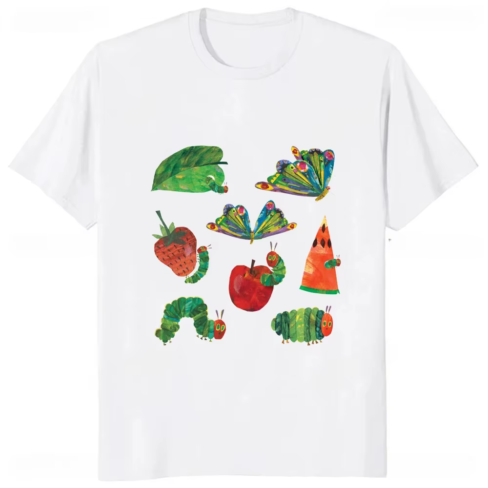 Le chenille très affamée dessin animé imprimé t-shirt Style d'été décontracté mode Couples vêtements Y2K Harajuku unisexe t-shirts