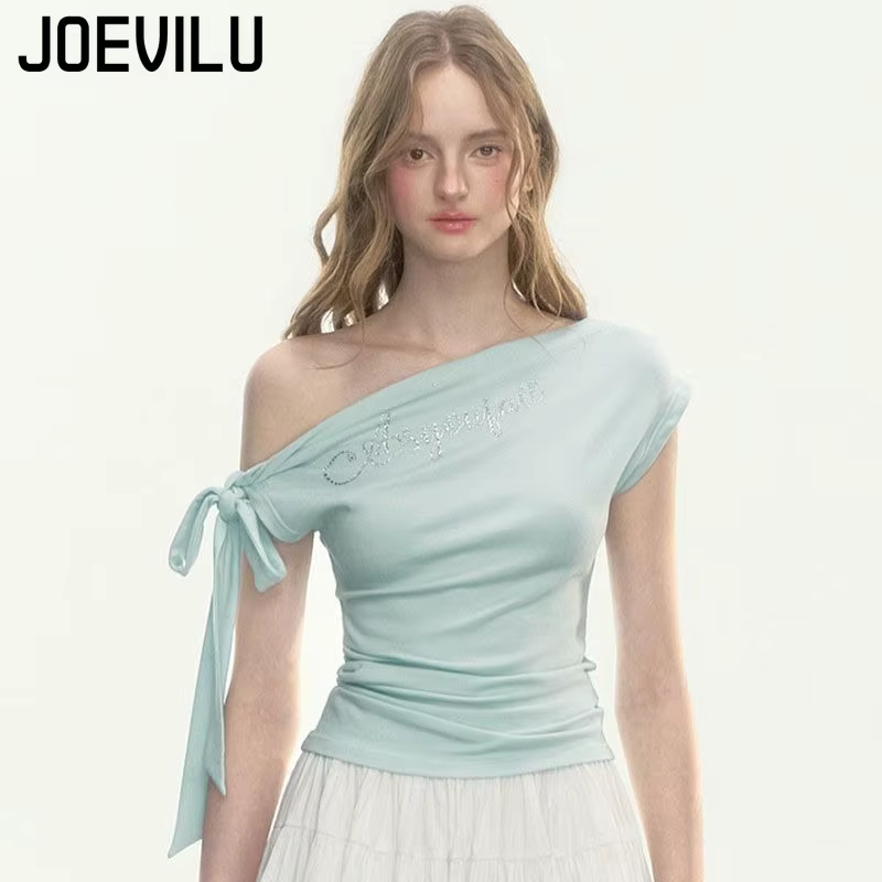 JOEVILU T-shirt slim avec nœud papillon et épaules dénudées