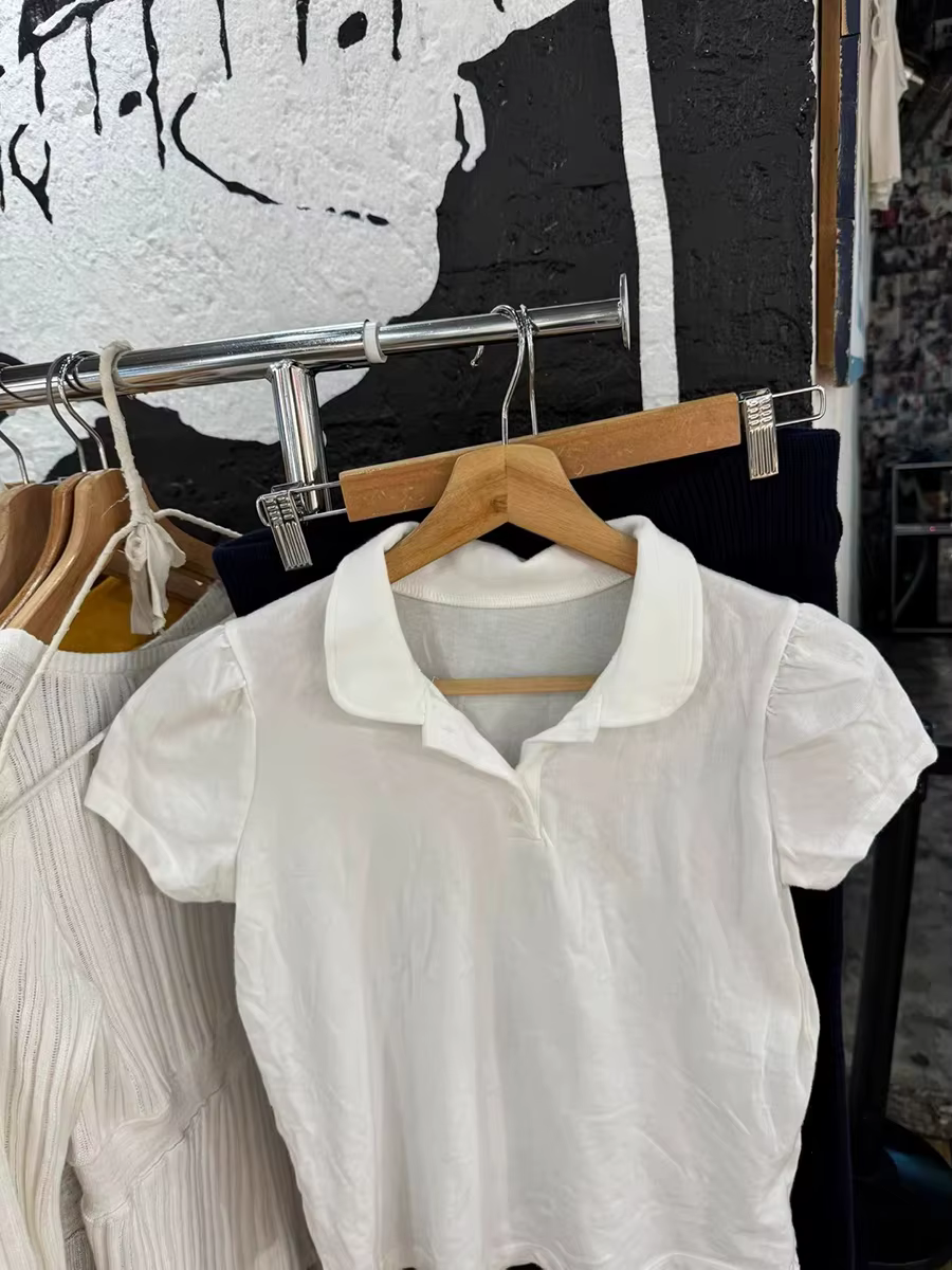 Mignon Polo blanc T-shirt femmes été nouveau Strweetwear coton col rabattu manches courtes t-shirts doux Style Preppy