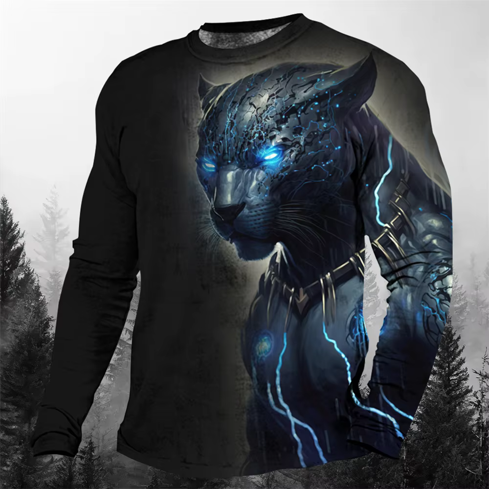 T-shirt à col rond imprimé animal léopard 3D pour hommes
