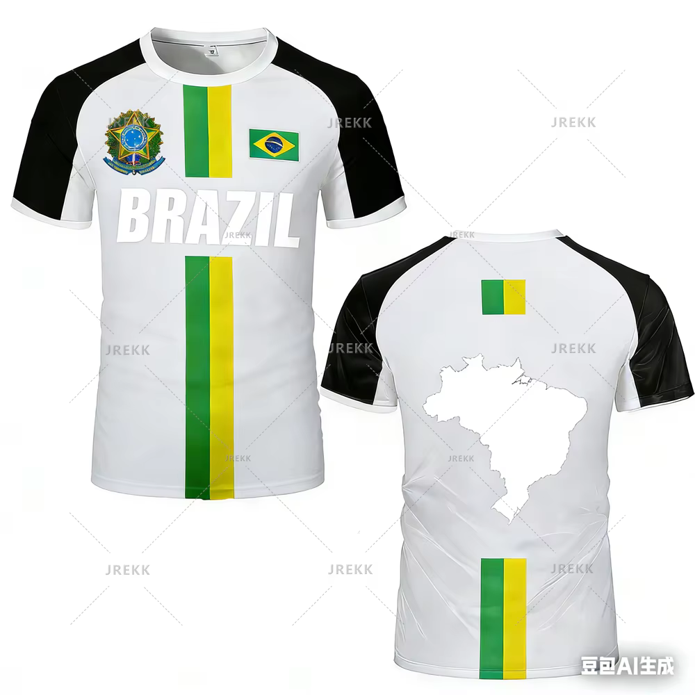 Nouveau Maillot de Football 2026 – Haut d'Entraînement à Rayures Drapeau Brésilien – T-shirt de Sport Séchage Rapide pour l'Extérieur