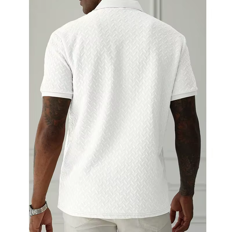 Printemps été hommes Polo à manches courtes vêtements solide Jacquard T-shirt col rabattu décontracté mode bouton