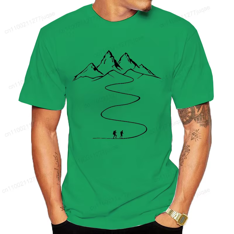 Montagnes chemin randonnée sentier courbes imprimé T-Shirt vêtements graphiques t-shirts hommes femmes