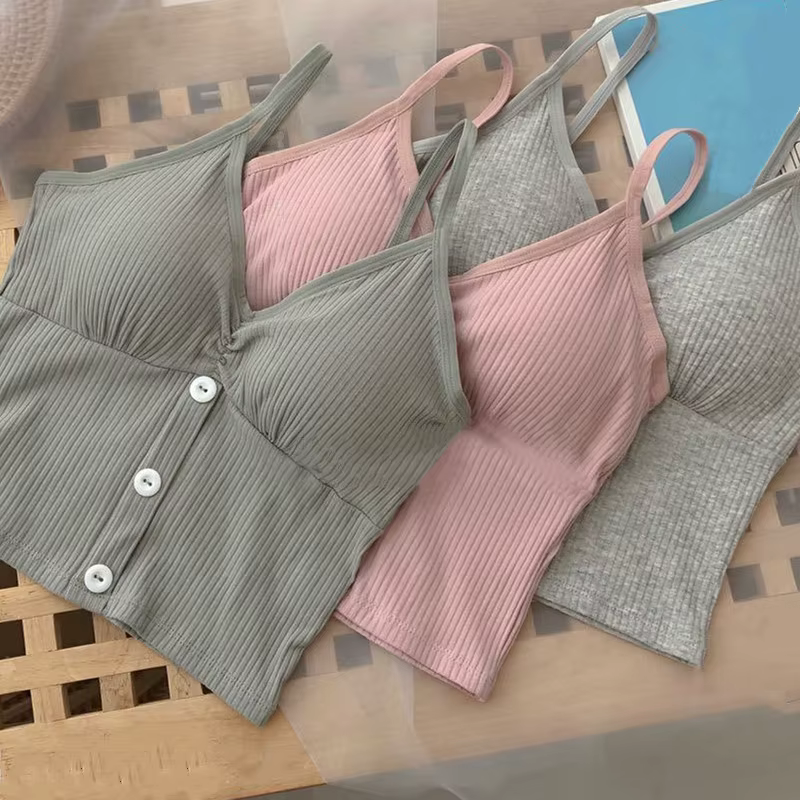 Femmes tricoté débardeur sangle gilet femme tricot haut court poitrine enveloppement pur sous-vêtements en coton Camisoles