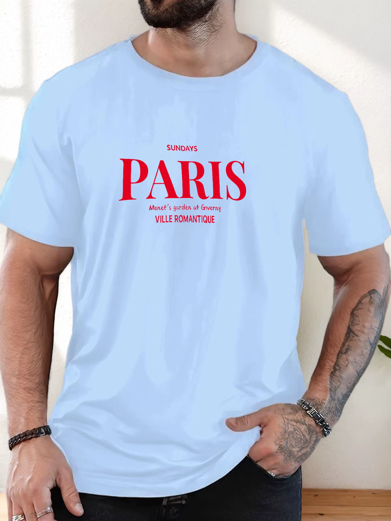 T-shirt imprimé 100 % coton pour hommes paris art pattern été décontracté surdimensionné col rond à manches courtes